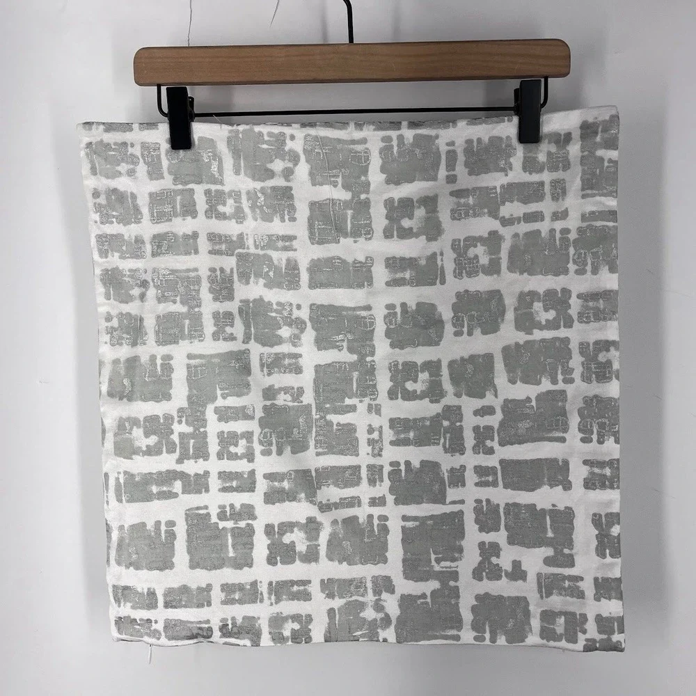 West Elm Metallic Silver Abstract Block Print Pillow Covers Set of 2 White 18x18